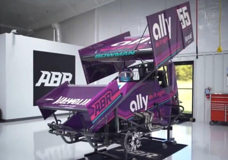 Alex Bowman strapping into Ally Sprint Car over break