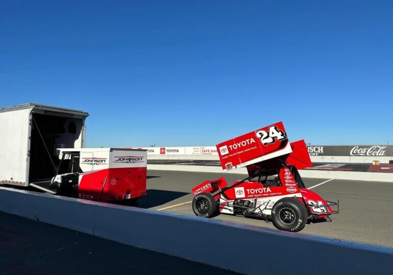 Chase Johnson & co. driving 410 sprint cars in exhibition asphalt race at Sonoma